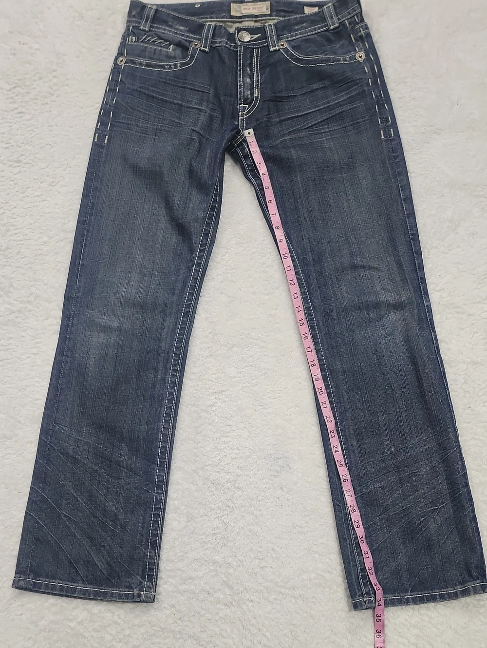 Mek Denim Men's Distressed Straight Leg Western Dubai Denim Jeans 34